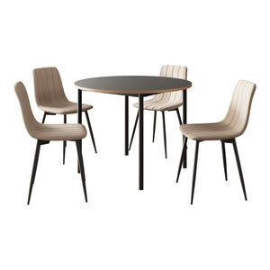 Grupo de comedor Lindesberg 5 piezas redondo Gris/ Marrón claro [en.casa]