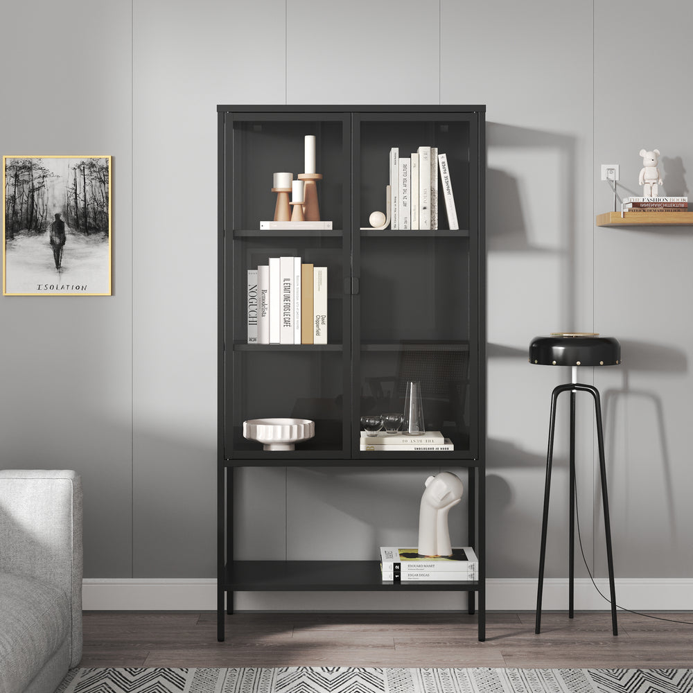 Vitrina Borshavisa de acero, 2 puertas, 160x80x35 cm, negro [en.casa]