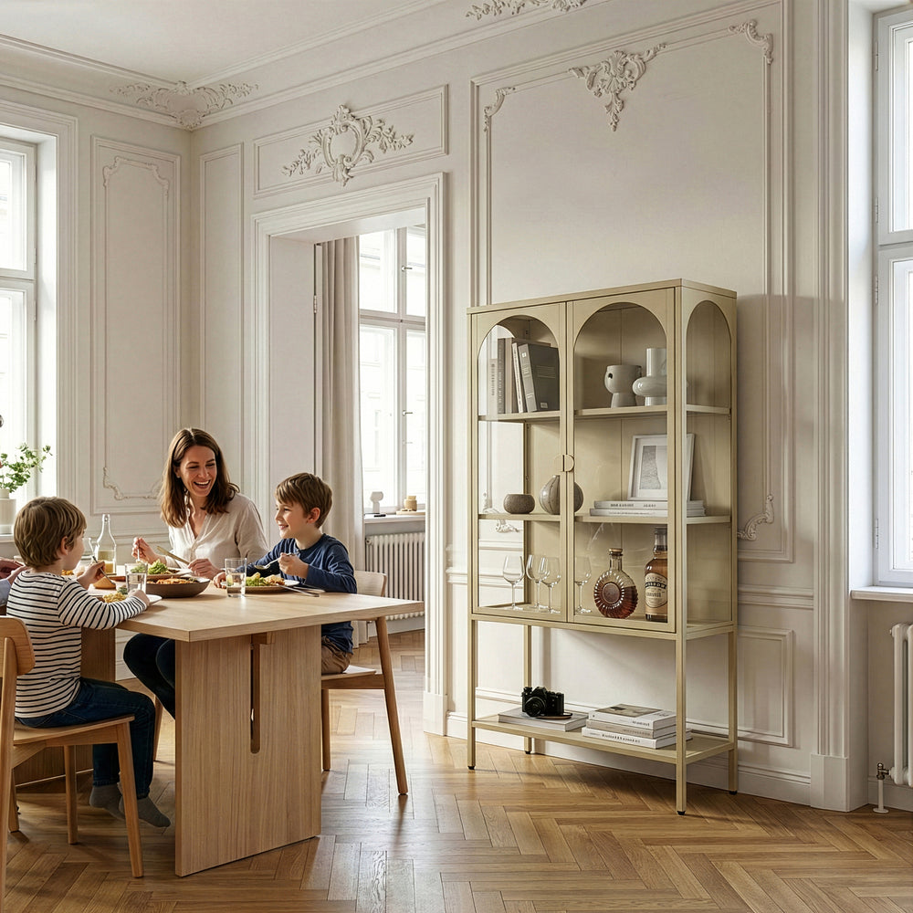 Vitrina Klippestad Acero 160x80x35 cm Color camello [en.casa]