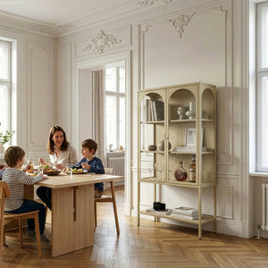 Vitrina Klippestad con 2 puertas arqueadas acero 160x80x35cm Camel [en.casa]