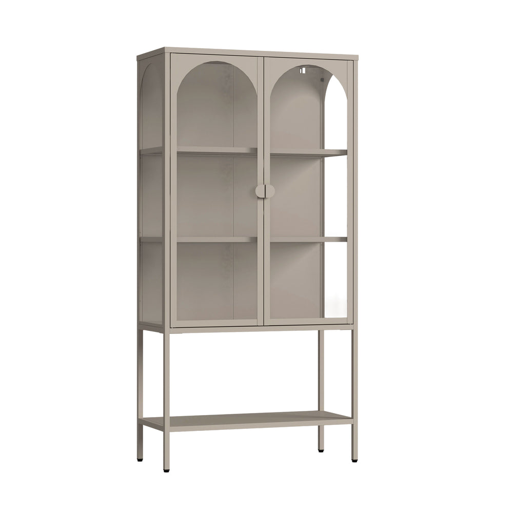 Vitrina Klippestad con 2 puertas arqueadas acero 160x80x35cm Gris cálido [en.casa]