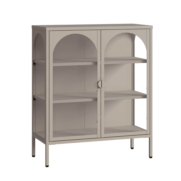 Vitrina Klippestad con 2 puertas arqueadas acero 95x80x35cm Gris cálido [en.casa]