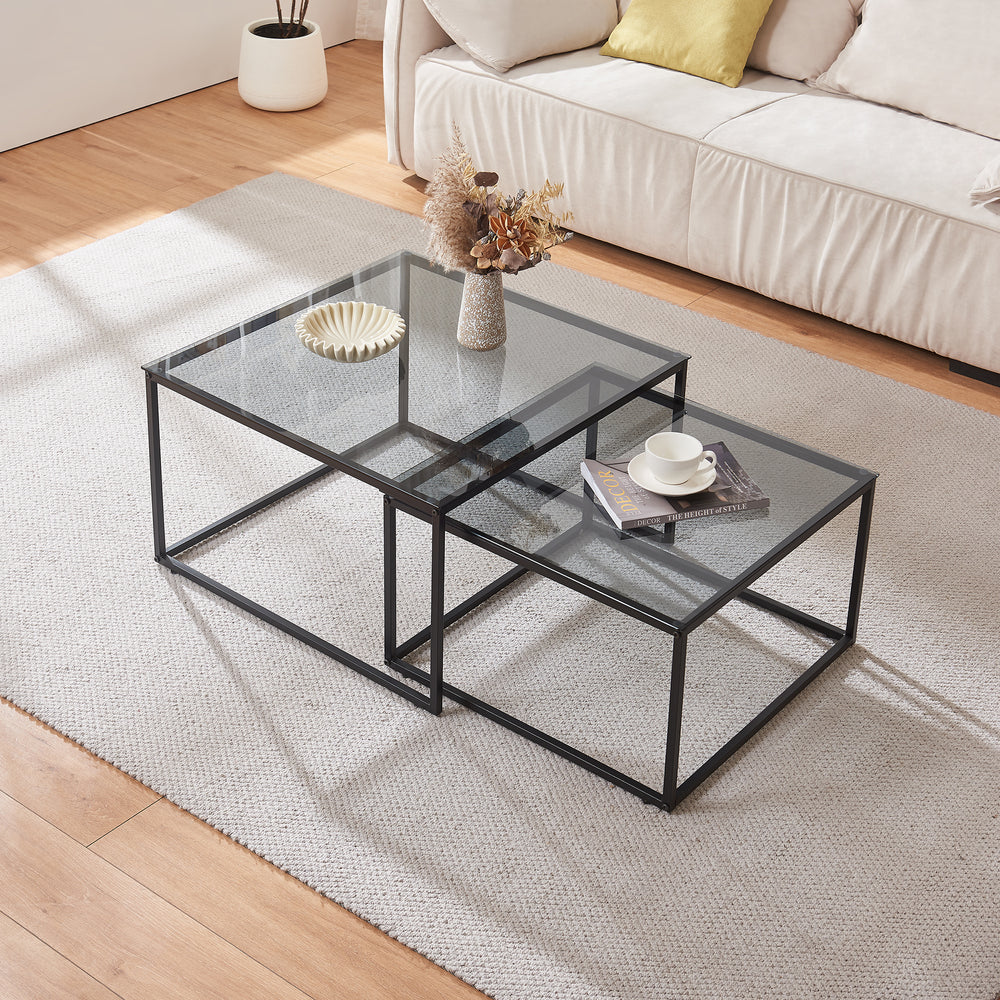Mesa de centro juego de 2 Tromlaslo vidrio ahumado, gris [en.casa] - premiumXL