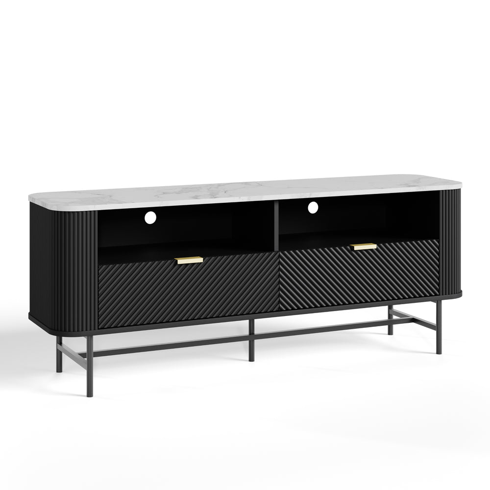 Mueble bajo para TV Olvehok 140x40x55 cm Negro/efecto mármol, blanco [en.casa]