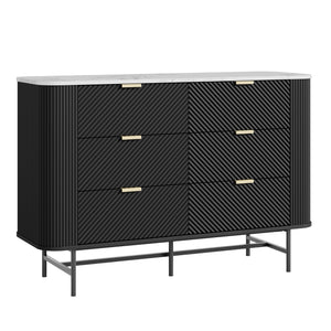 Cómoda Olvehok 120x40x81 cm Negro/efecto mármol, blanco [en.casa]