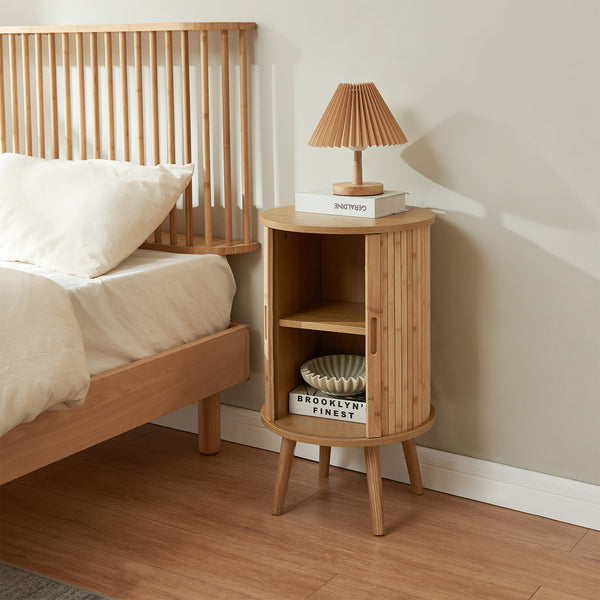 Mesa de noche Nordkapp bambú madera 65xØ40 cm [en.casa]