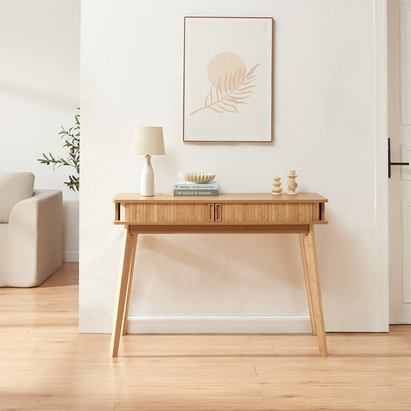 Mesa consola Tysvær con puertas bambú 110x40x78cm - Natural [en.casa]
