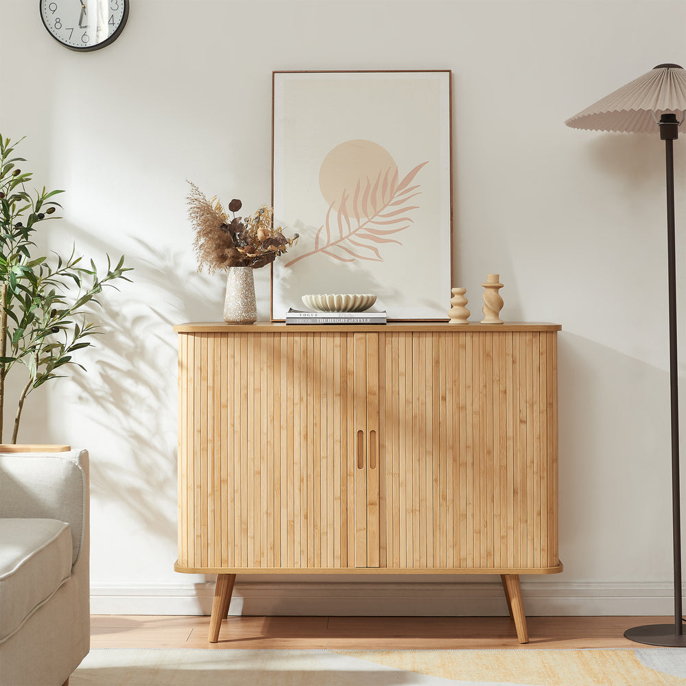 Aparador Nordkapp con 2 puertas bambú pino 100x40x80cm - Natural [en.casa]