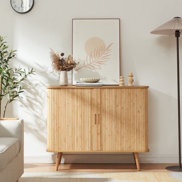 Aparador Nordkapp con 2 puertas bambú pino 100x40x80cm - Natural [en.casa]