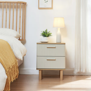 Mesita de noche Ferrersp con 2 cajones 50x40x40 cm aspecto roble/color arena [en.casa]