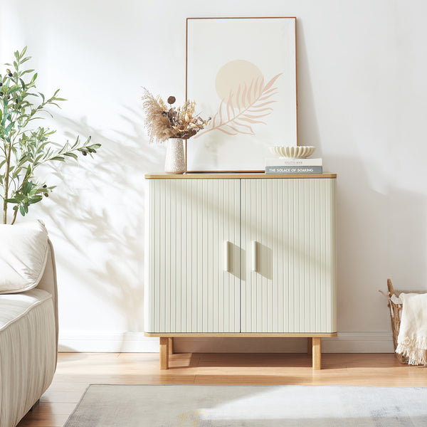 Aparador Ferrersp con 2 puertas 80x80x40 cm aspecto roble/color arena [en.casa]