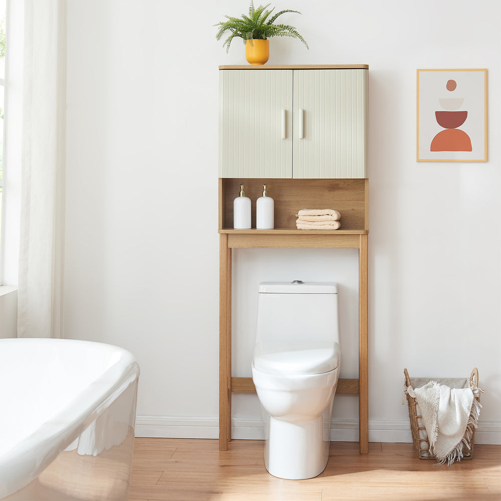 Armario de baño Ferrersp 160x63x20 cm aspecto roble/color arena [en.casa]