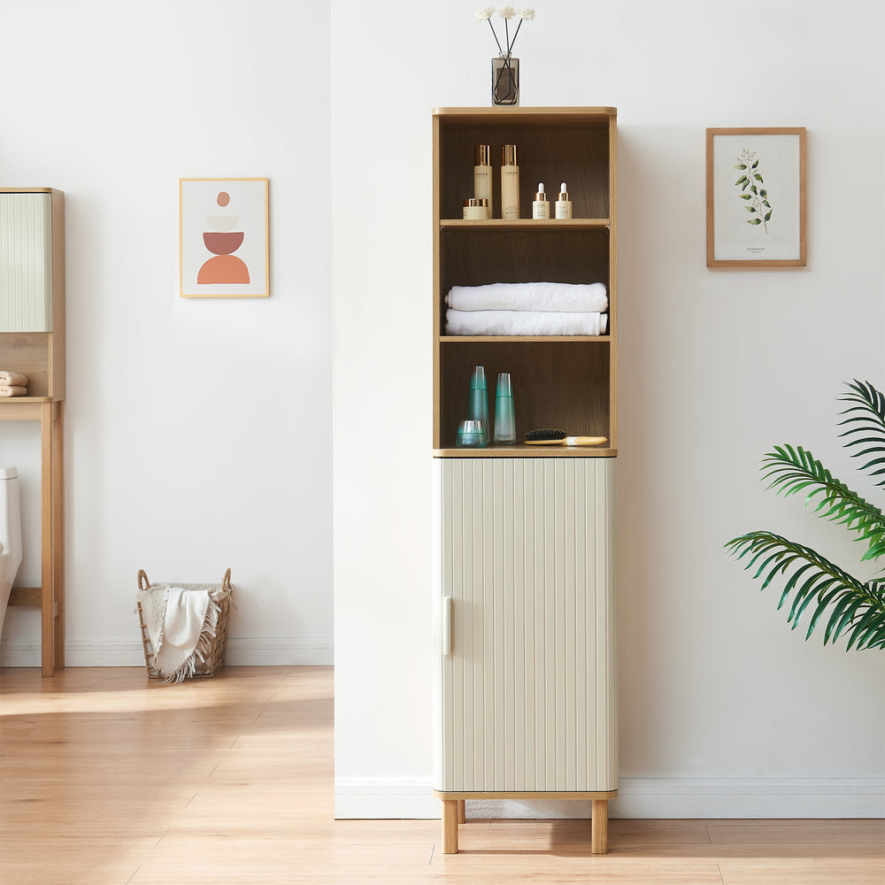 Armario alto Ferrersp 160x42x35 cm aspecto roble/color arena [en.casa]