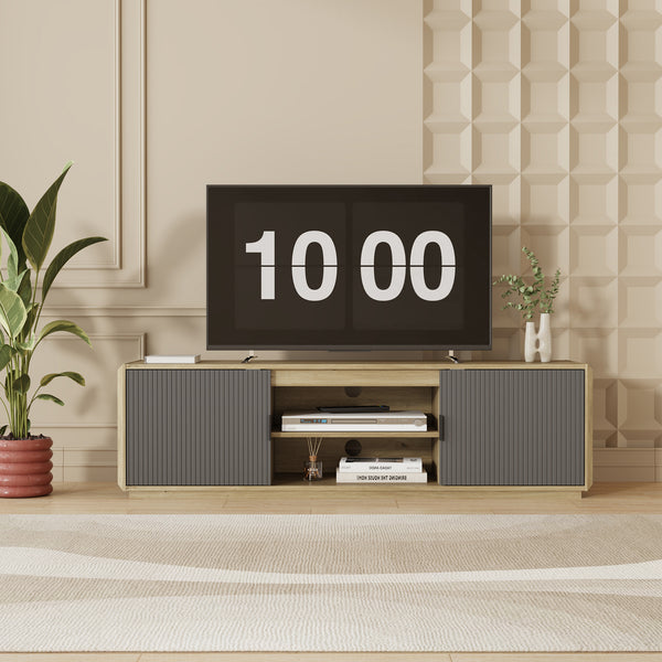 Mueble de TV Trömi 2 puertas 150x40x43cm - Roble/Gris [en.casa]
