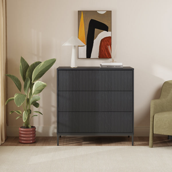 Cajonera Nykapin con 3 cajones MDF 80x80x40cm - Negro [en.casa]