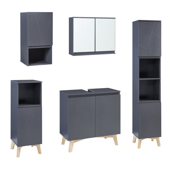 Conjunto de muebles de baño de 5 piezas Overath gris [en.casa]