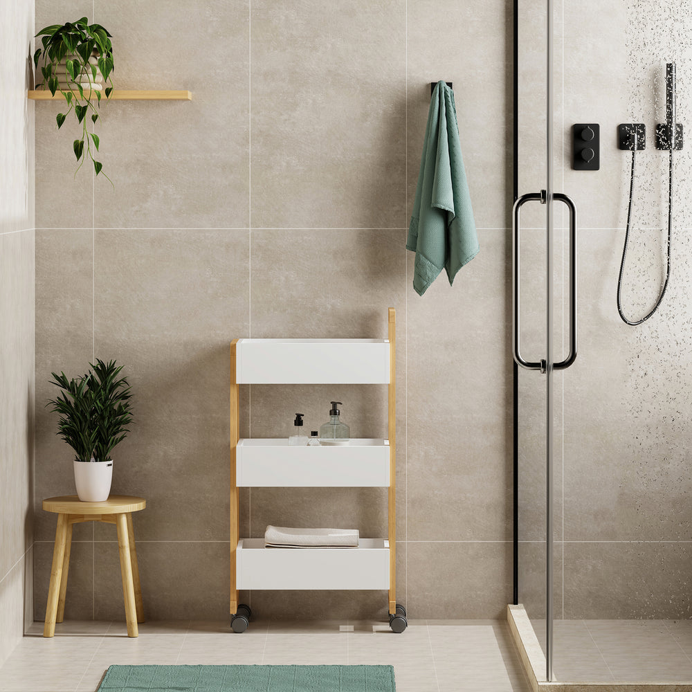 Carrito Varulta 80x41x20 cm Natural/Blanco [en.casa]