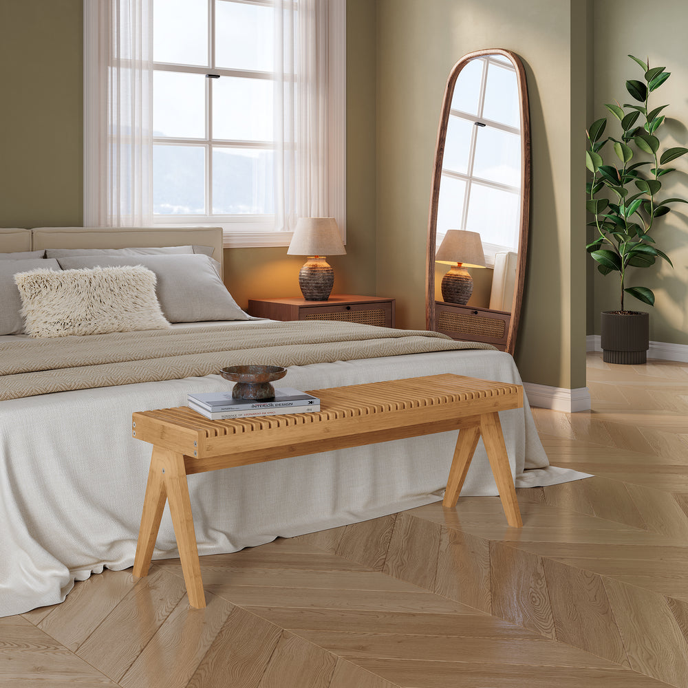 Banco Lasdarvoo 120x35x45 cm Bambú Natural [en.casa]