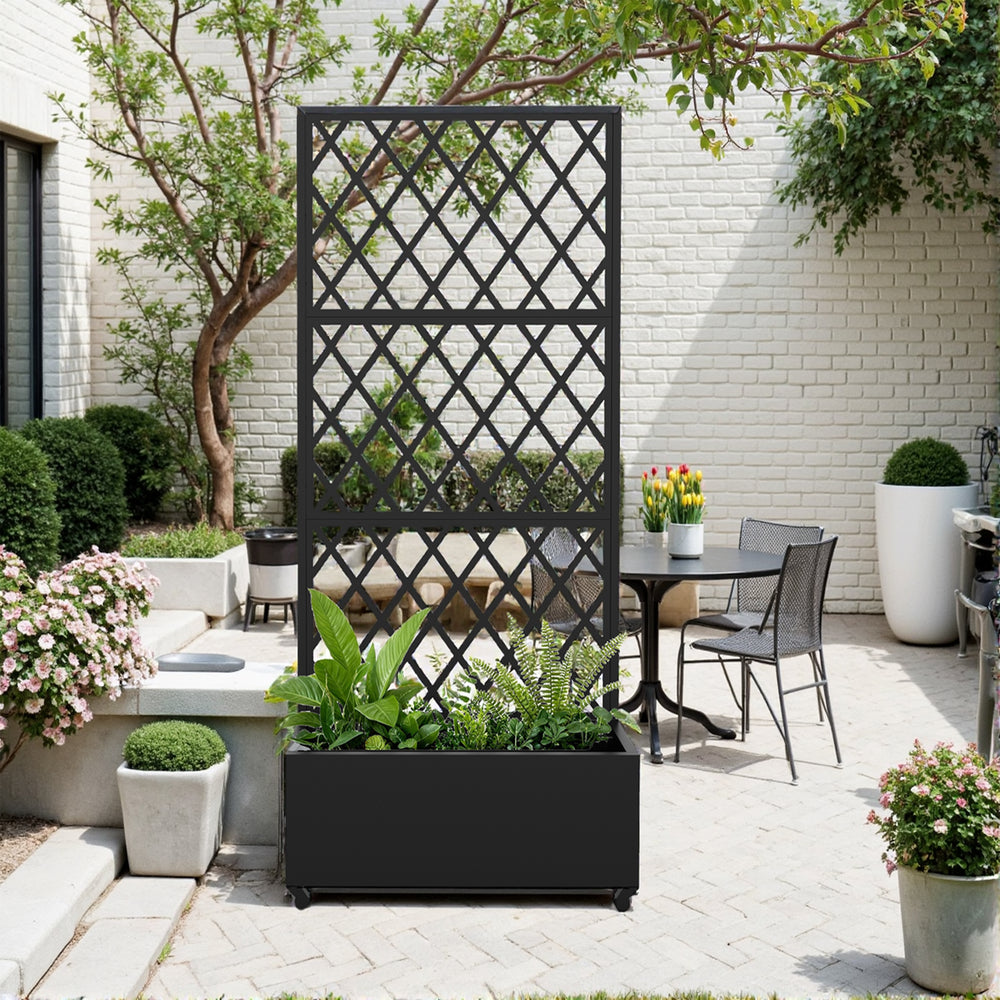 Tabique Malja con macetero de acero 190x82x38 cm Negro [casa.pro]