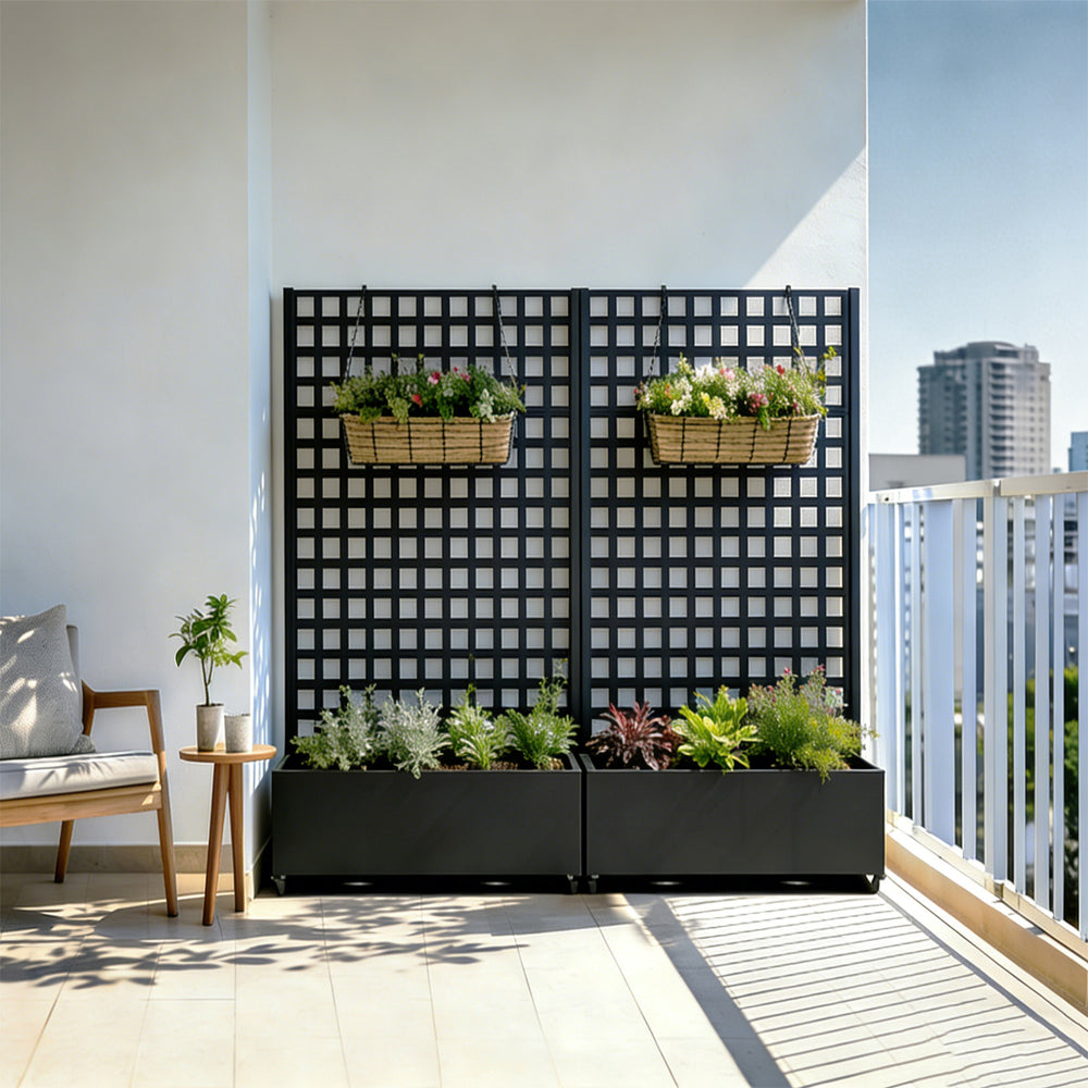 Tabique Toma con macetero de acero 190x82x38 cm Negro [casa.pro]