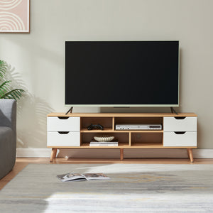 Mueble de televisión Bordkak 140x30x45 cm efecto roble/blanco [en.casa]