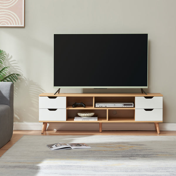 Mueble de televisión Bordkak 140x30x45 cm efecto roble/blanco [en.casa]
