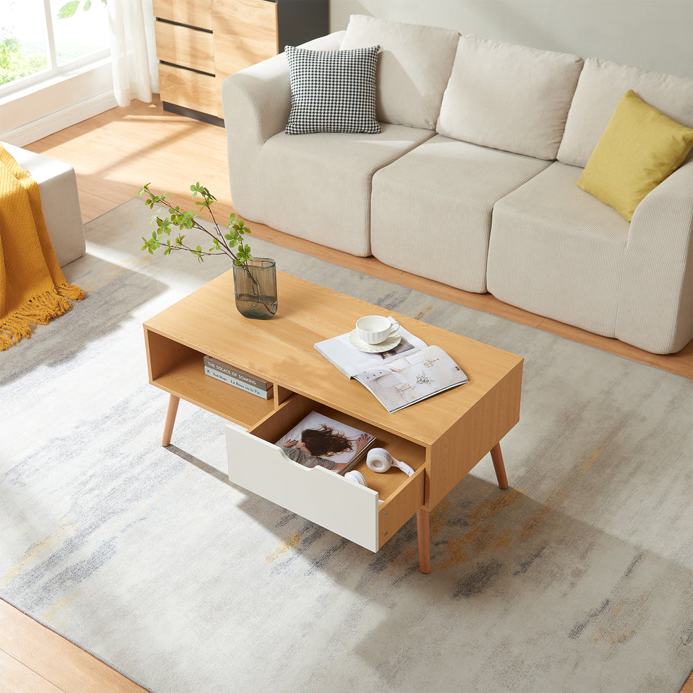 Mesa de centro Bordkak con cajón 100x48x45 cm aspecto roble/blanco [en.casa]