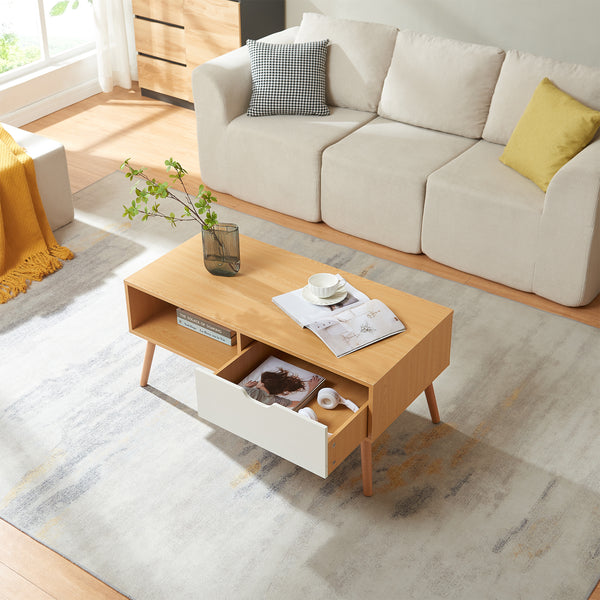 Mesa de centro Bordkak con cajón 100x48x45 cm aspecto roble/blanco [en.casa]