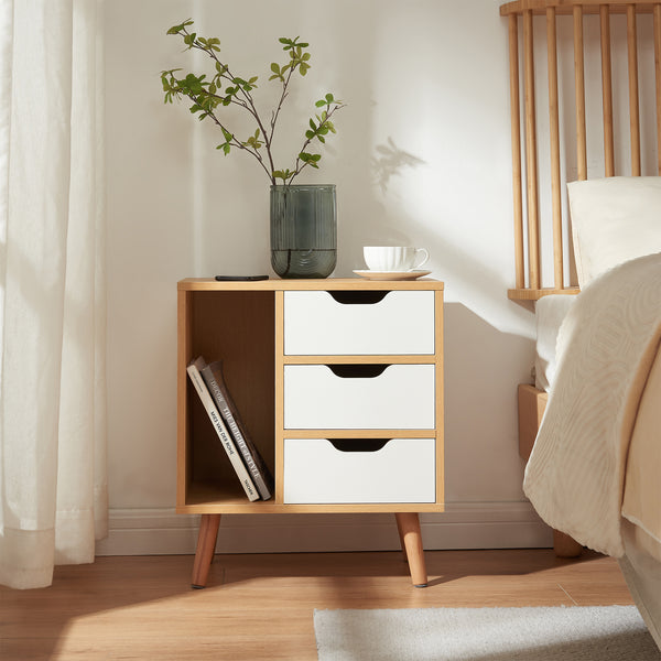 Mesita de noche Bordkak 55x48x30 cm efecto roble/blanco [en.casa]