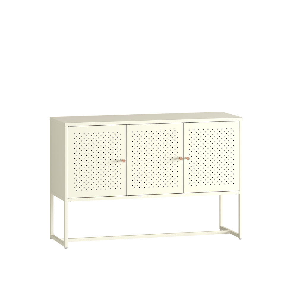 Aparador Viitasaari con 3 puertas acero 120x40x80cm - Blanco crema [en.casa]