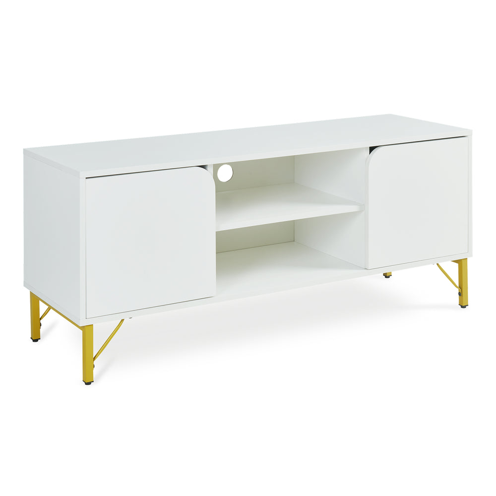 Mueble de televisión Reyri 120x39x52 cm Blanco/Dorado [en.casa]