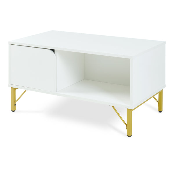 Mesa de centro Reyri 80x45x42 cm Blanco/Dorado