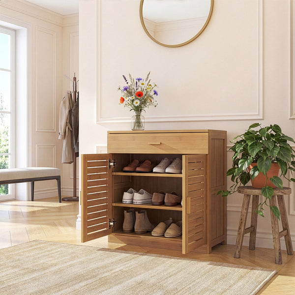 Zapatero Aarela 2 puertas + cajón bambú 67x66x34cm Natural [en.casa]