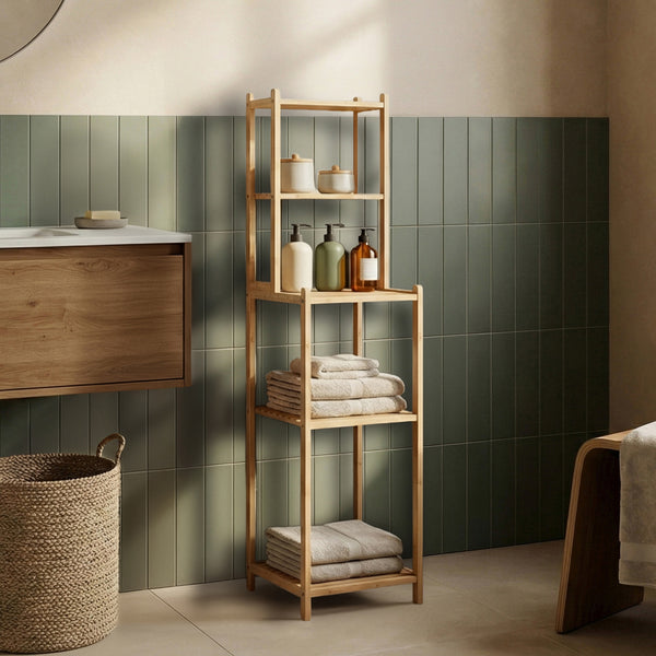 Estantería de baño Anun 4 compartimentos bambú 128x30x30cm - Natural [en.casa]