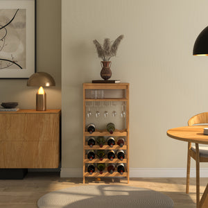 Estantería de vino Fillby con portavasos bambú 100x47x29cm - Natural [en.casa]