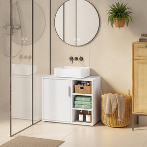 Mueble bajo lavabo Kulaik 1 puerta 3 estantes 51x60x32cm - Blanco [en.casa]