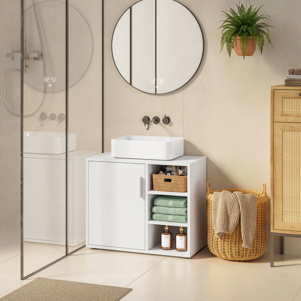 Mueble bajo lavabo Kulaik 1 puerta 3 estantes 51x60x32cm - Blanco [en.casa]