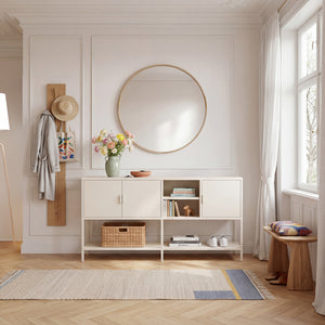 Aparador Kliri con 6 compartimentos acero 160x40x80cm - Blanco crema [en.casa]