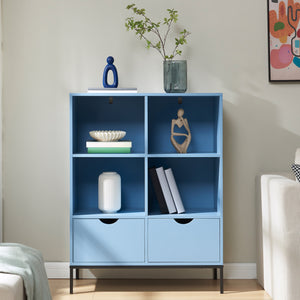 Bücherregal mit 2 Schubladen Colwyn 105x80x40 cm Blau [en.casa]