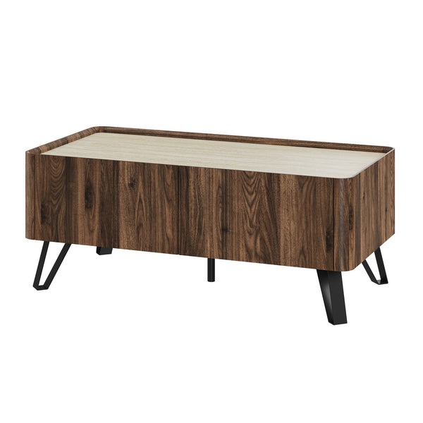 Mesa de centro Trorlon 100x50x40 cm aspecto nogal/travertino [en.casa]