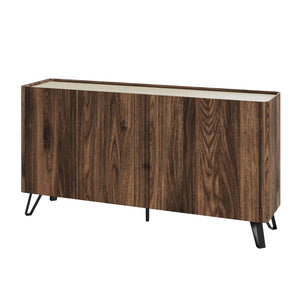 Aparador Trorlon 160x40x83 cm aspecto nogal/travertino [en.casa]