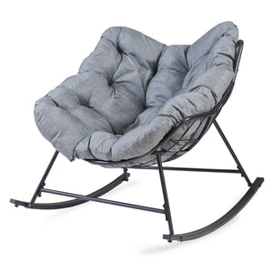 Sillón mecedora de mimbre Villeneuve 85x90x91 cm Negro/Gris [en.casa]