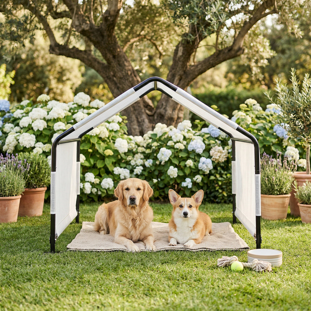 Tienda de campaña para perros Valevali acero plástico 122x122x90cm - Negro/Blanco [en.casa]