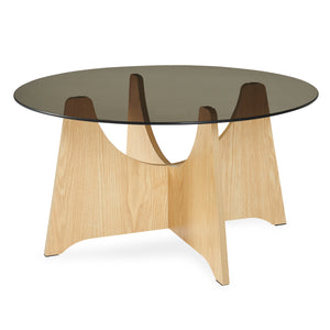 Mesa de centro 'Omlar' con tablero de vidrio redondo Ø70 x 35 cm aspecto roble / gris ahumado