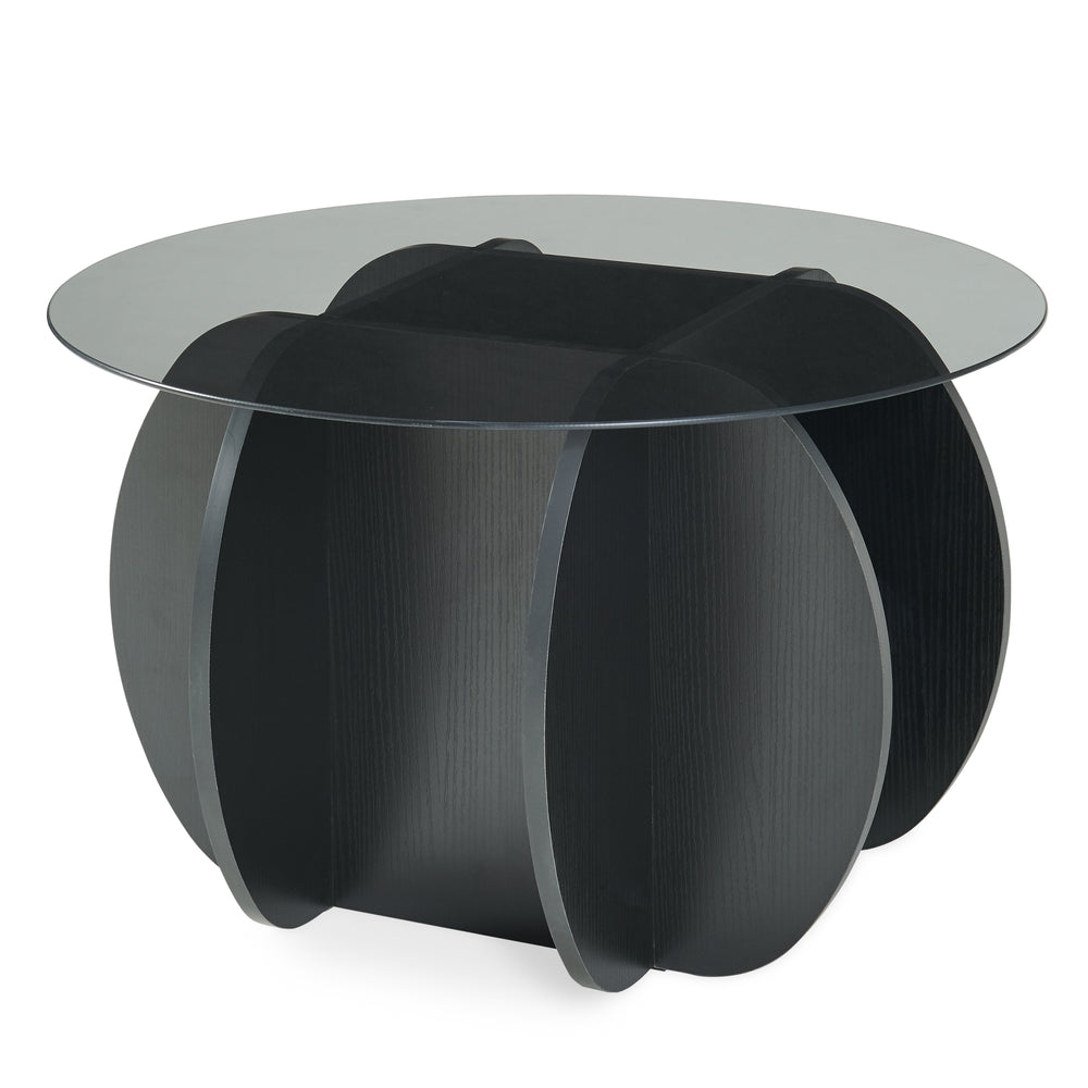 Mesa de centro Karhuvandi con tablero de vidrio Ø70x40 cm Negro/Gris [en.casa]