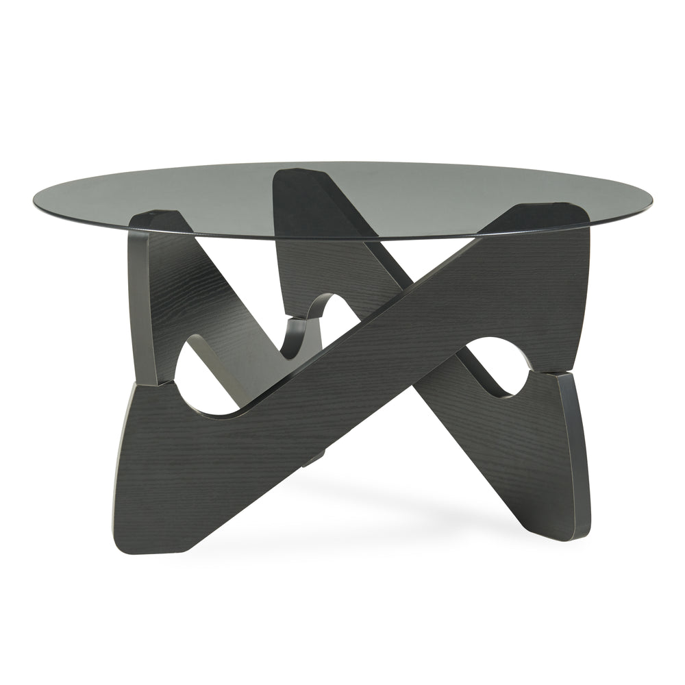 Mesa de Centro Reypio redonda cristal templado Ø70x35 cm - Negro/Gris [en.casa]