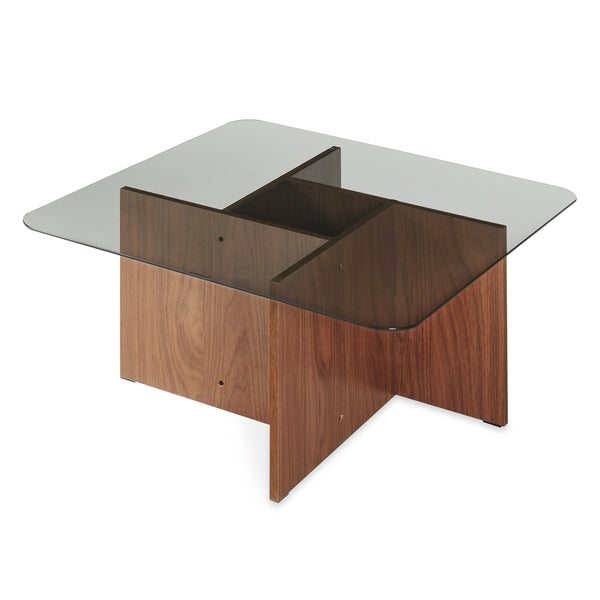 Mesa de centro Benexjö con tablero de vidrio 70x70x36 cm aspecto nogal/Gris [en.casa]