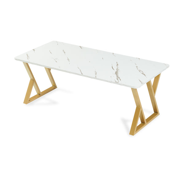 Mesa de centro Nolu 120x60x46 cm color dorado/efecto mármol, blanco [en.casa]