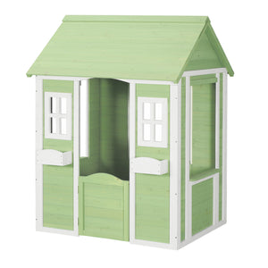 Casita de juegos para niños Kuoldsvin Madera de abeto 144x102x90 cm Verde/Blanco [en.casa]