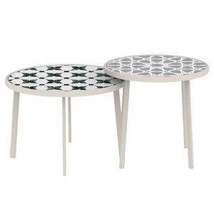 Mesa de exterior Faeto 2 piezas. Tapa de vidrio Champagne [casa.pro]